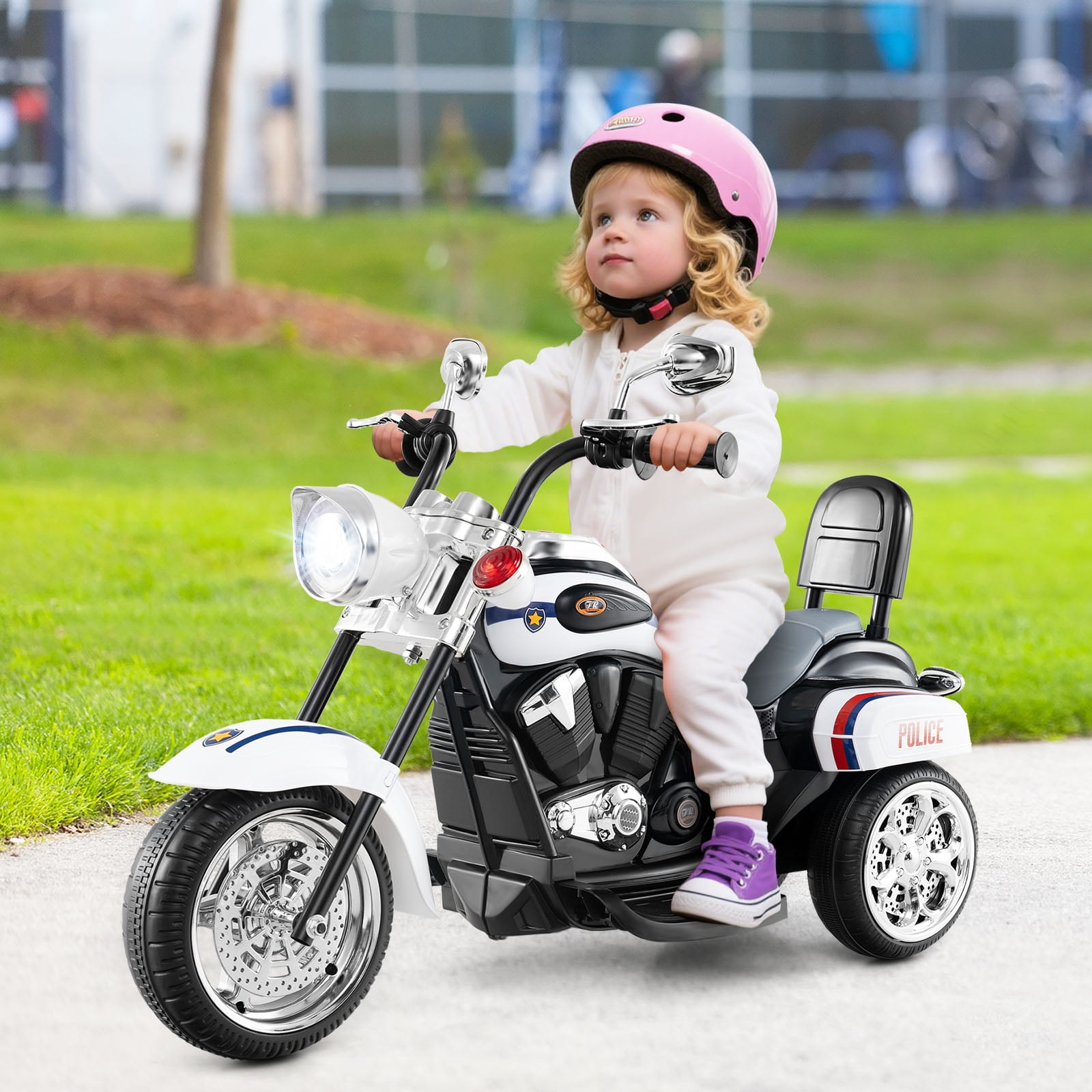 Gymax 6V Electric Kids Motorcycle 3-Wheel Ride On Toy w/ Adjustable Headlight White