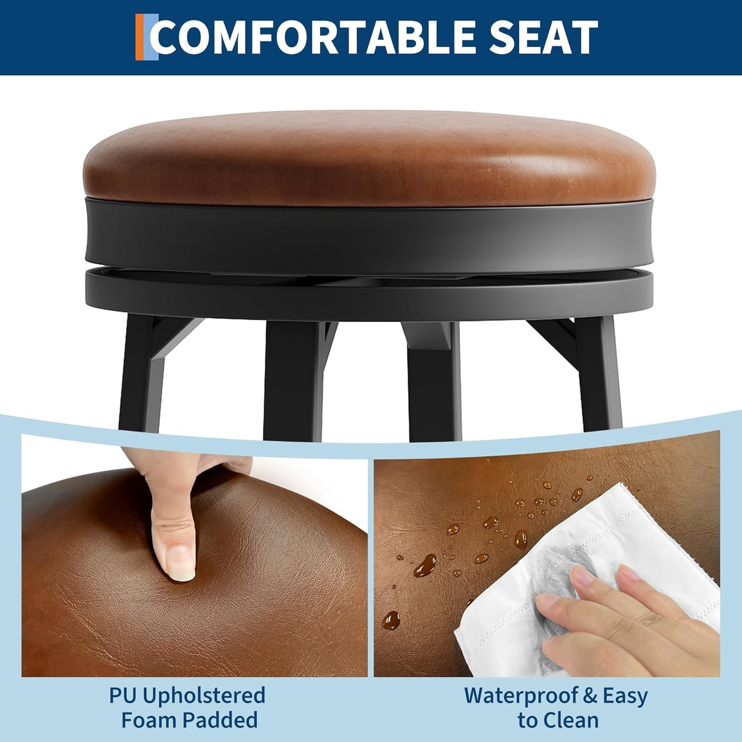 2/4 PCS Home Kitchen 360° Swivel Bar Stool Set of 4, PU Leather Upholstered Counter Height Bar Stool with Metal Footrests, Mid Century Modern Barstool for Kitchen, Dinig Rooms, Apartments