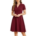 thumbnail image 1 of INSPIRE CHIC Vestidos Vintage para Mujeres 2024 Vestido de Cuello Plano de Manga Corta Ajustado y Acampanado XS Rojo Vino, 1 of 6