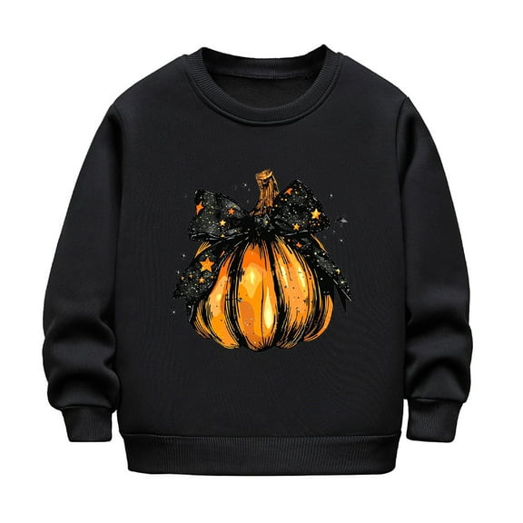 WERYOUNG Girls Boys Hoodies Cartoon Pumpkin Printed Long Sleeve Round Neck Pullover Hoodless Halloween Sweatshirt Toddler Classic Outdoor Play Hoodie,Black,3-4 Years