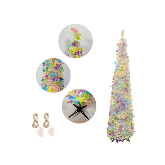 C Foldable Party Tree With Lights Decorative Christmas Tree Festival Atmosphere Decor 59.06 Inches Height Colorful Led Pre-Lit