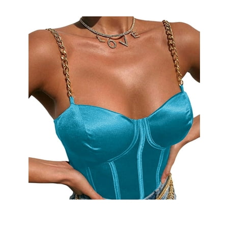 

Kayotuas Women s Summer Zip Back Spaghetti Straps Bustier Corset Crop Top