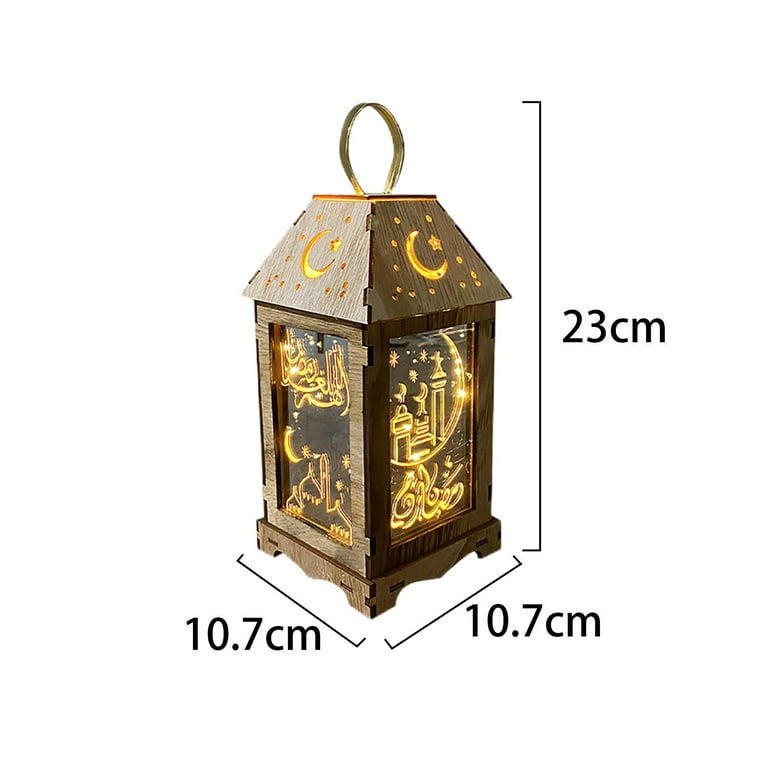 Eid Ramadan , Wood ,Battery Operated ,Decorative Table Lamp for Garden and Home and Indoor and Outdoor Lighting Decoration - B B, Size: 10.7x10.7x23cm