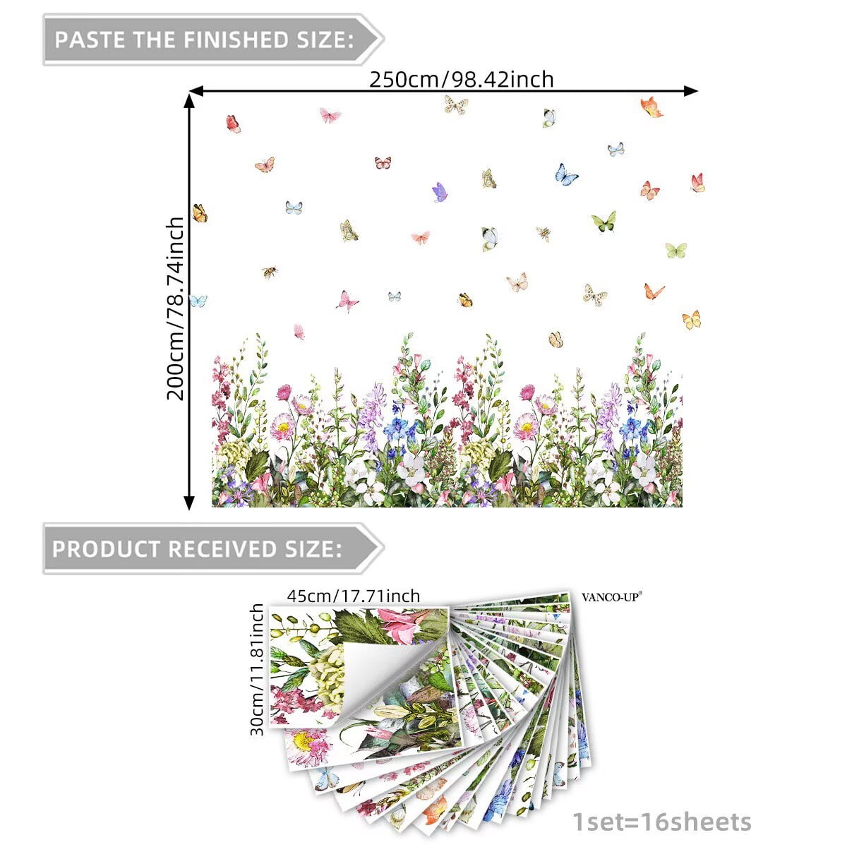 Large Plant Grass Wall Corner Stickers Flower wall stickers Flowers with Butterflies Base Board Skirting Line Wall Decals for Bedroom Living Room Staircase Kitchen