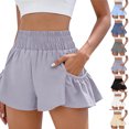 thumbnail image 2 of Women's Athletic Shorts High Waisted Flowy Shorts for Women Quick Dry Workout Running Shorts with Pockets Light Gray S, 2 of 8