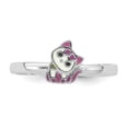 thumbnail image 4 of Auriga 925 Sterling Silver Rhodium-plated Multi-color Enameled Cat Ring for Women Size- 3, 4 of 6