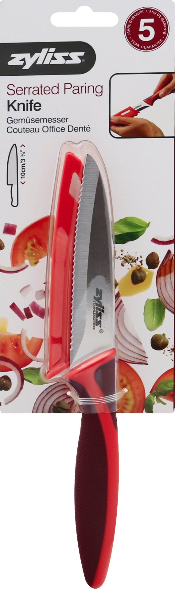 ZYLISS Serrated Paring Knife, 4-Inch Stainless Steel Blade, Red