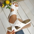 thumbnail image 2 of BRICH Women's Wedge Sandals Leather Dressy Sandal Rubber Sole Comfortable Walking Casual on Summer Shoes White 9.5, 2 of 9