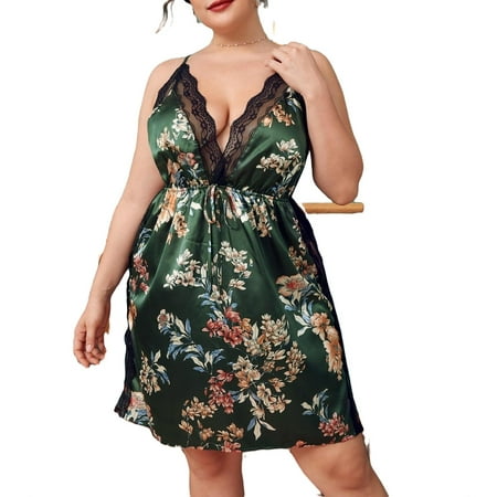 

Sexy Floral Spaghetti Strap Slip Dress Multicolor Sleeveless Plus Size Nightgowns & Sleepshirts