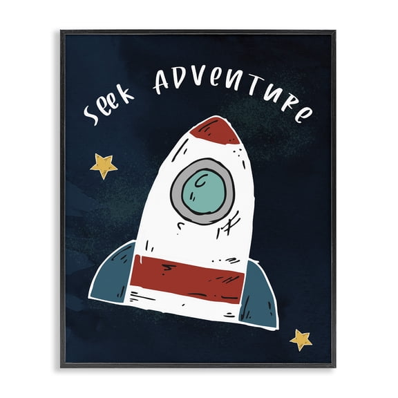 Stupell Industries Bohemian Seek Adventure Inspirational Quote Space Ship Stars Black Framed Giclee Art, 11 x 14, by Lil' Rue