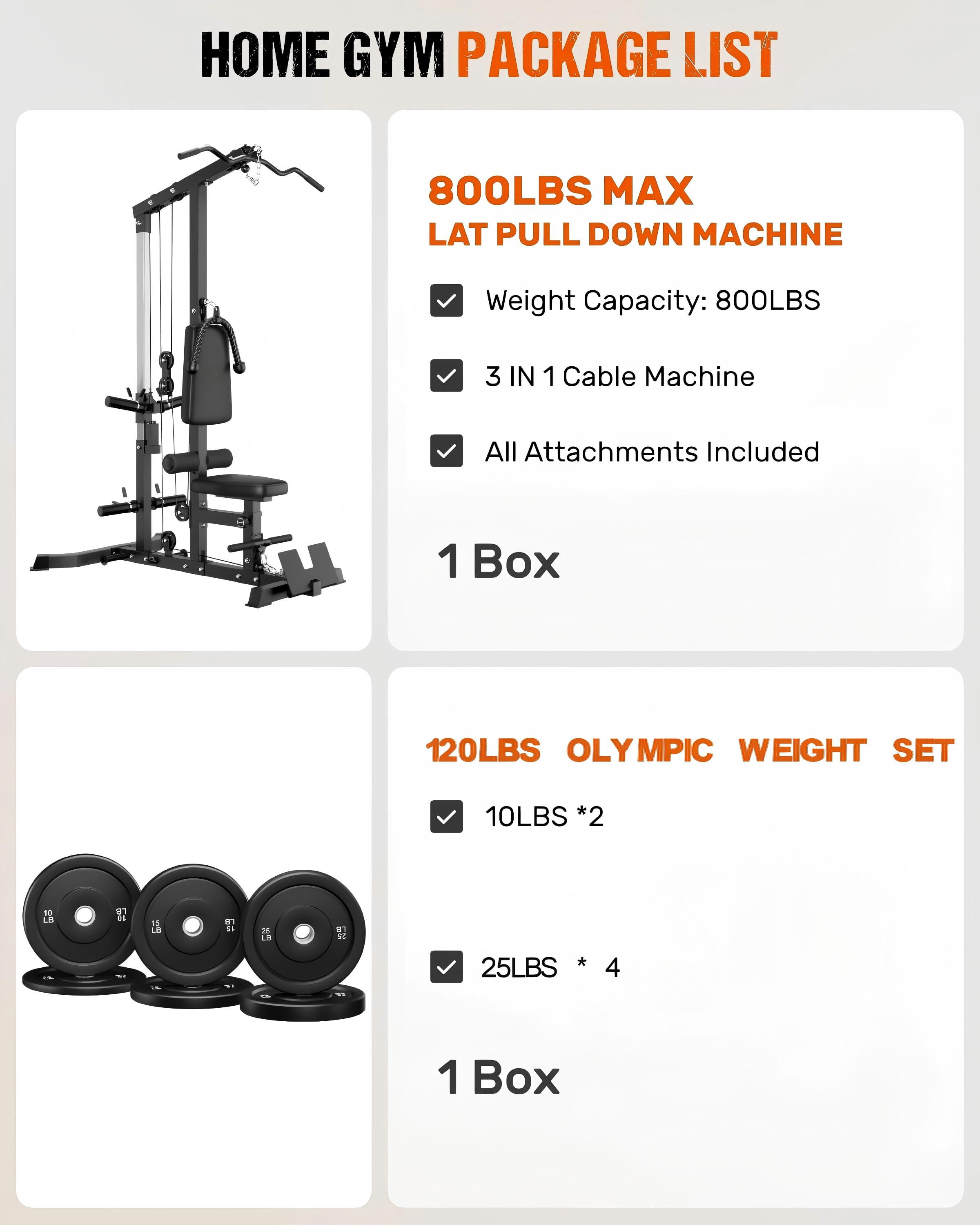 3 in 1 LAT Pulldown Machine, LAT Row Cable Machine with AB Crunch, LAT Tower with Cable Row Attachments, Pulley Stations for Home Gym