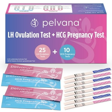Pelvana Ovulation and Pregnancy Test Strip Combo Kit, 25 LH Ovulation Tests   10 HCG Pregnancy Tests
