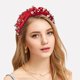 thumbnail image 3 of Diadema anudada de cristal para mujer, diadema roja de lujo con perlas, diadema ancha con diamantes de imitación Cr, 3 of 3