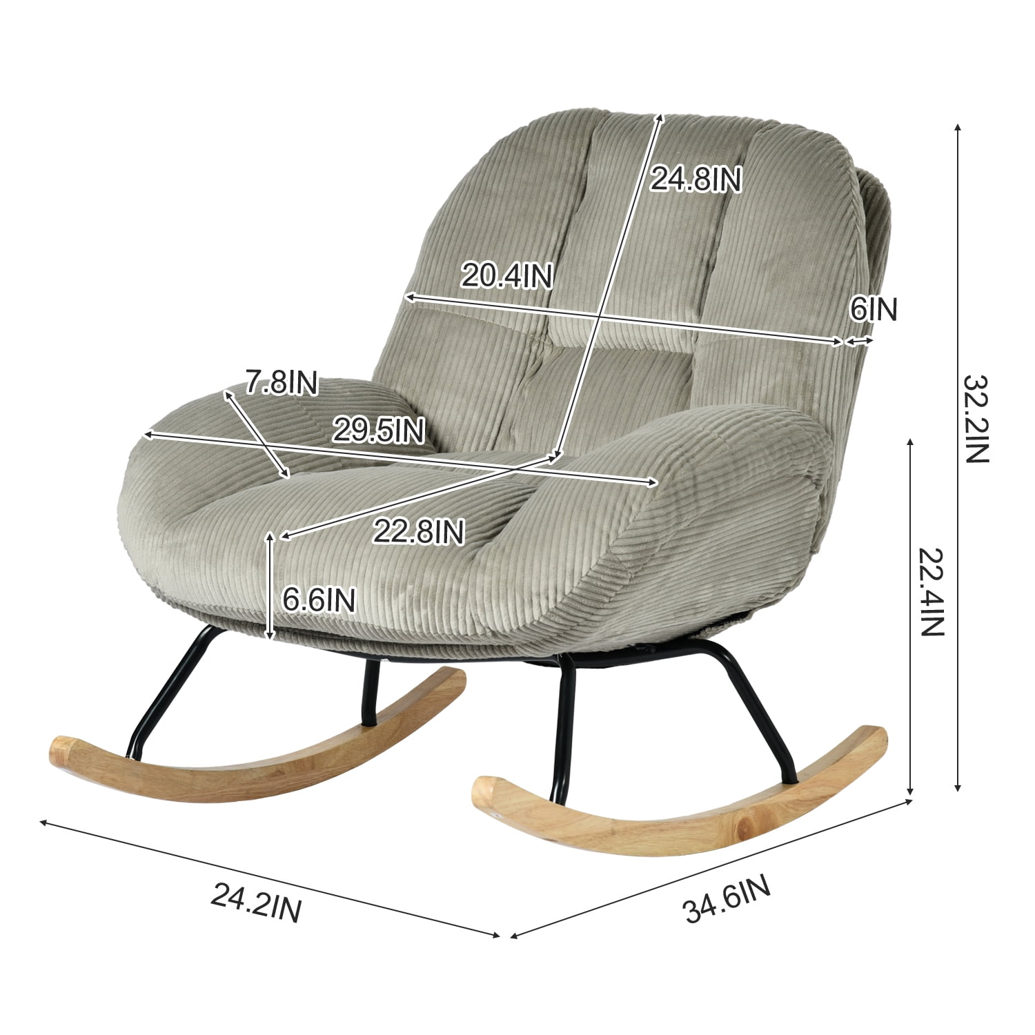 Homy Casa Corduroy Rocking Accent Chair with Solid Wood Base, Lounge Chair for Living Room, Bedroom, Reading Corner