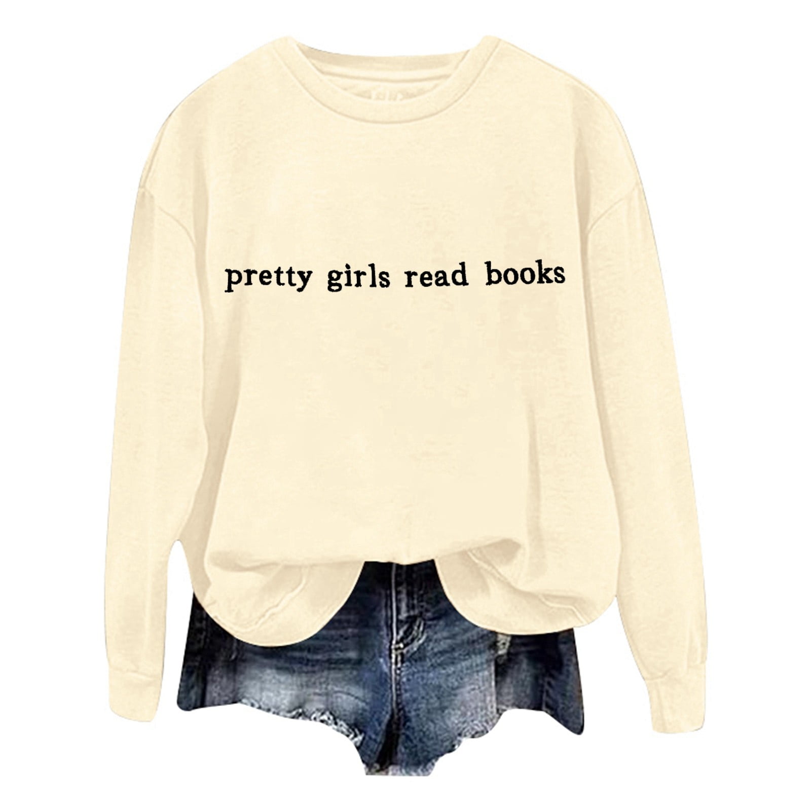 Women's Fall/Winter Fashion Casual Letters Print Loose Long Sleeve Crew Neck Hoodie No Hoodie Sweatshirt Front Zip Jacket Women Active Hoodie Women Baseball Hoodies Women Pretty Sweater Women