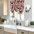 thumbnail image 5 of Red Flamingo Tie Up Curtains for Windows, Adjustable Balloon Window Shades, Summer Tropical Plants Leaves Botanical Black Kitchen Window Treatments Farmhouse Short Curtains with Rod Pocket 42"x45", 5 of 8