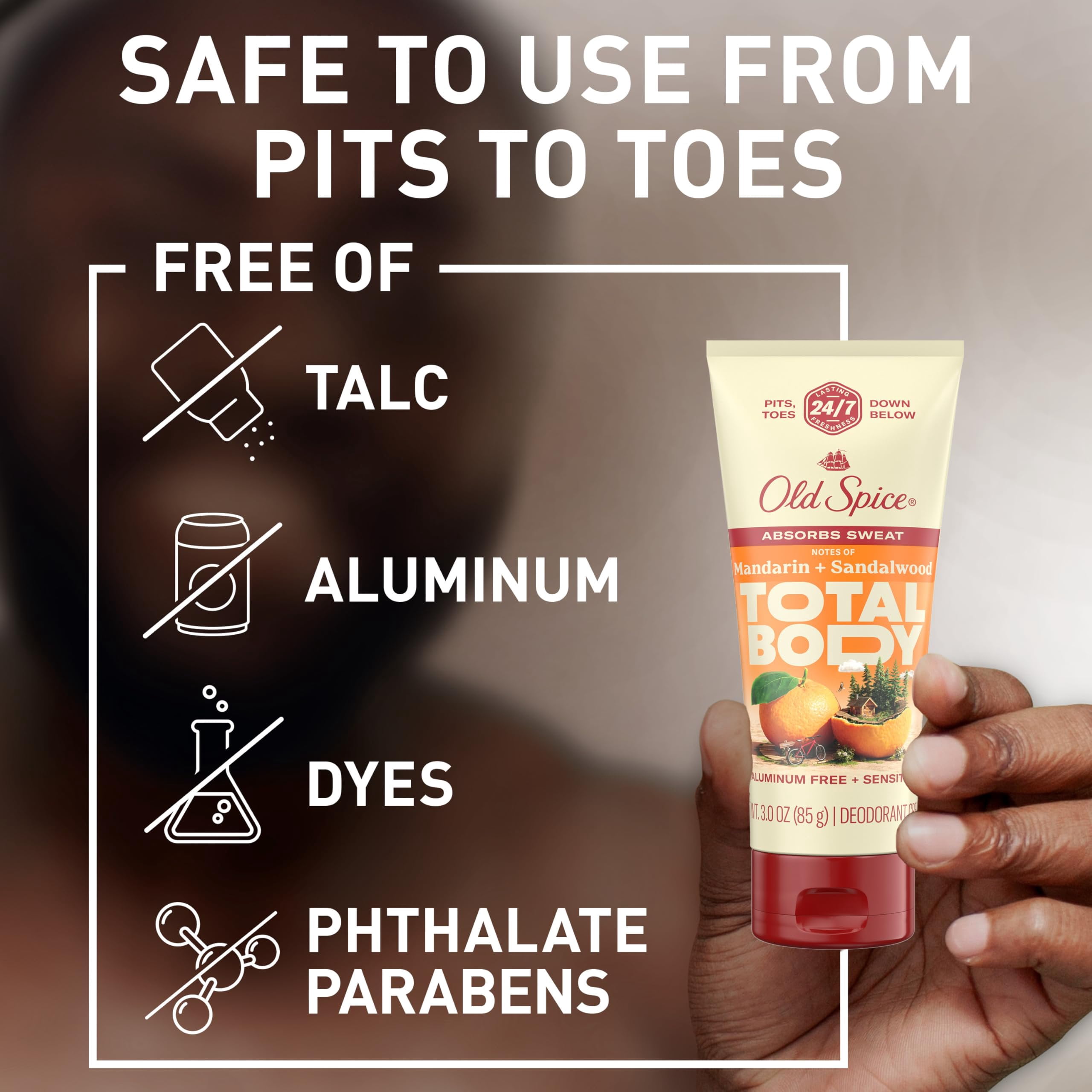 (4 pack) Old Spice Aluminum Free Total Body Deodorant Cream For Men, Mandarin and Sandalwood, 3 oz