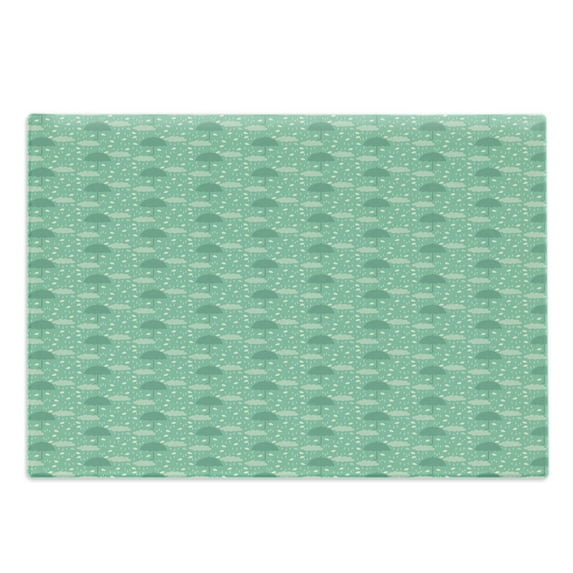Umbrella Cutting Board, Wet Autumn Weather in September Theme Doodle Clouds Heavy Rainfall, Decorative Tempered Glass Cutting and Serving Board, Large Size, Pale Green Sea Green, by Ambesonne