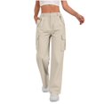 thumbnail image 4 of JJHGVB Cargo Pants Women High Waisted Cargo Pants Women Straight Leg Sweatpants for Women Womens Trousers Pants Women Trendy Ladies Pants Casual Dressy Athletic Pants for Women Beige L, 4 of 8