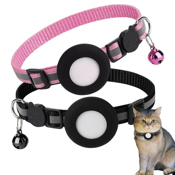 KANCOKIT Reflective AirTag Cat Collar with Bells, Cat Tracker Collar with Silicone Airtag Holder for Girl Boy Cats, Kittens and Puppies, Black