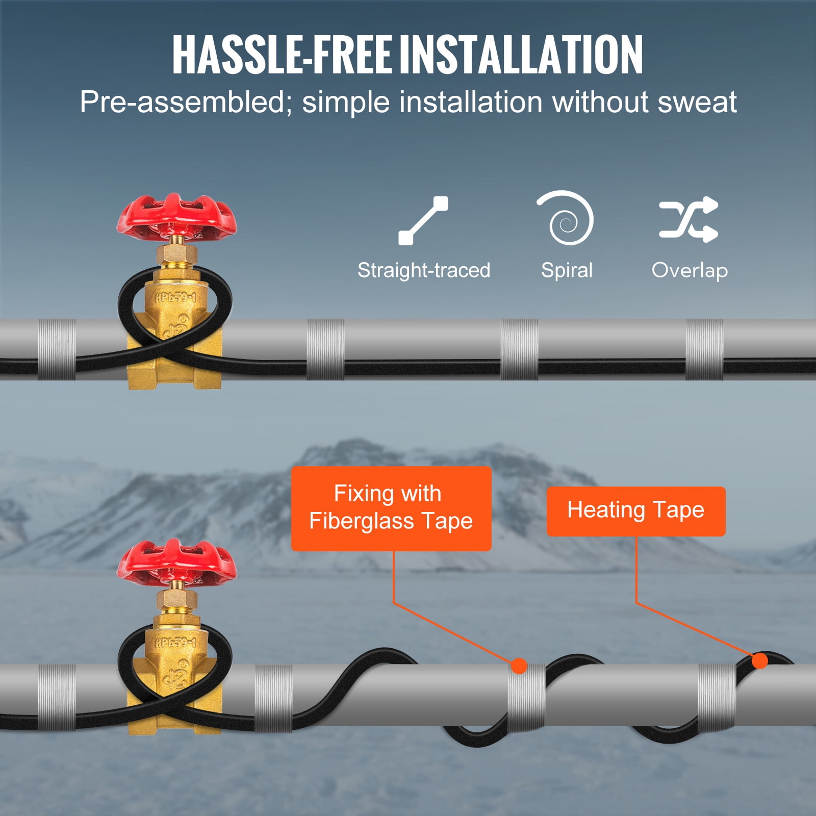 VEVOR Roof & Gutter De-icing 100 feet, 8W/ft Heating Tape, 120V Self-Regulating Heating Cable for Pipes, Roof & Gutter