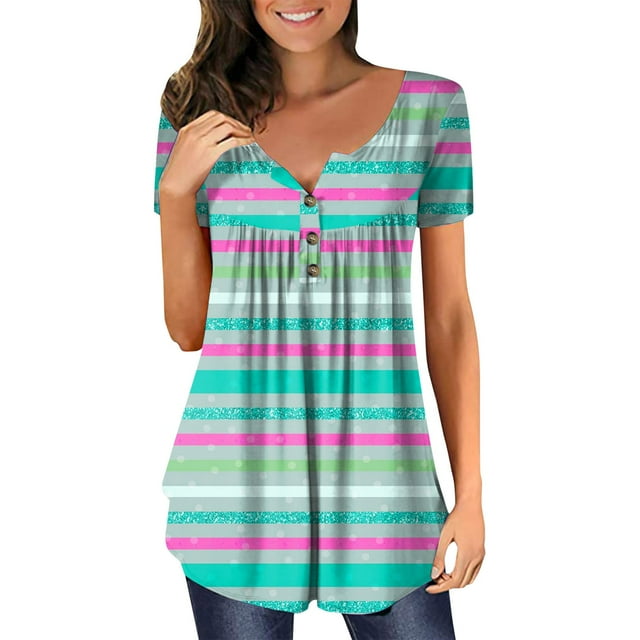 Gibobby Playera Corte clásico para Mujer Estilo mujer Top Oculto Ombligo Botón Versión larga Top Verano Camiseta manga corta Camisa que fluye Camisa vestir (Rosa,XL)