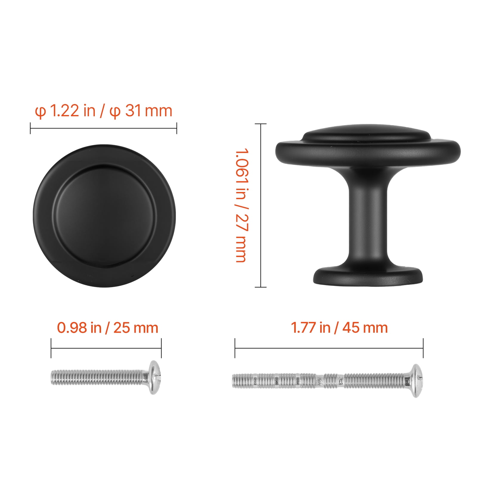 VEVOR Cabinet Knobs, 30 Pack,1.22 Inch Black Zinc Alloy Drawer Pulls & Door Handles,Mushroom Kitchen Solid Knobs Dresser Handles,Cupboard Hardware with Screws for Bathroom Closet Cabinets Drawers