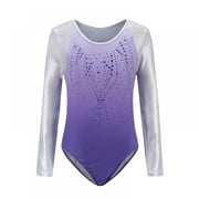 Arshiner Kid Girls Long Sleeve Color Gradient Gymnastics Leotard Shiny Diamond Ballet Dance One Piece Outfit 9-10 Years Purple