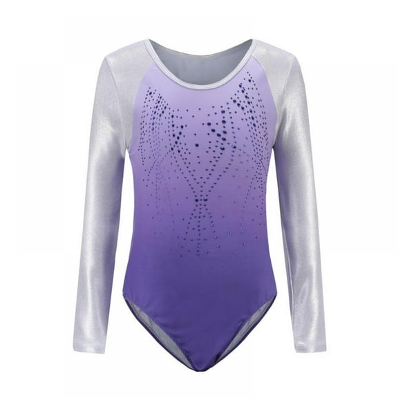 Girls Ballet Leotard Dancewear, Sparkly Rhinestone Long Sleeve Body Suit, Stretchy Gym Suit for Dance Class, Gymnastic Exercise