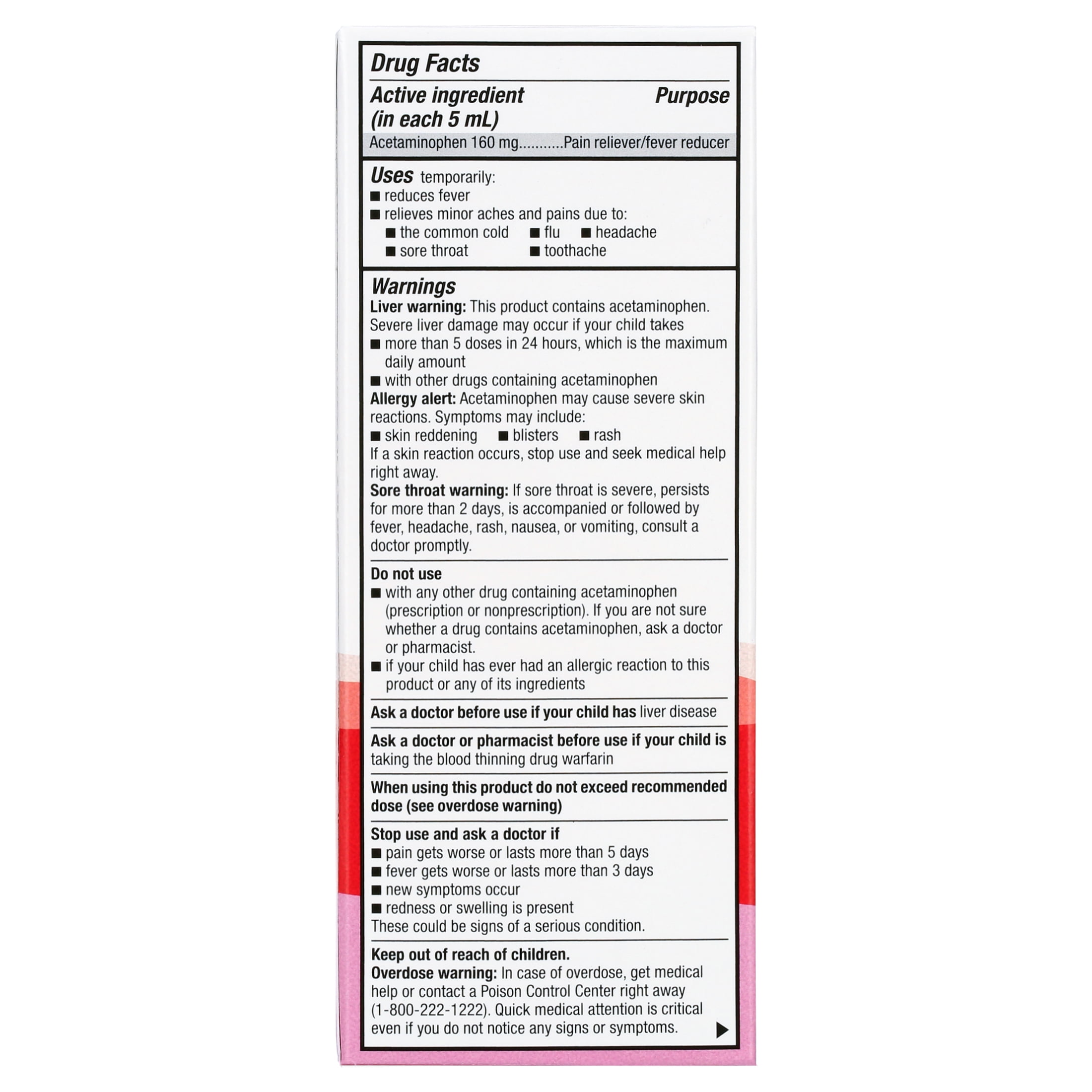 Equate Children's Pain Reliever/Fever Reducer Acetaminophen Oral Suspension, Bubble Gum Flavor, 160 mg, 4 fl oz