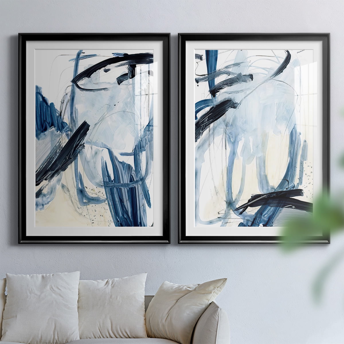 Wexford Home Indigo Swash I Premium Framed Print, 26.5" x 36.5" - Ready to Hang, Black (Set of 2)