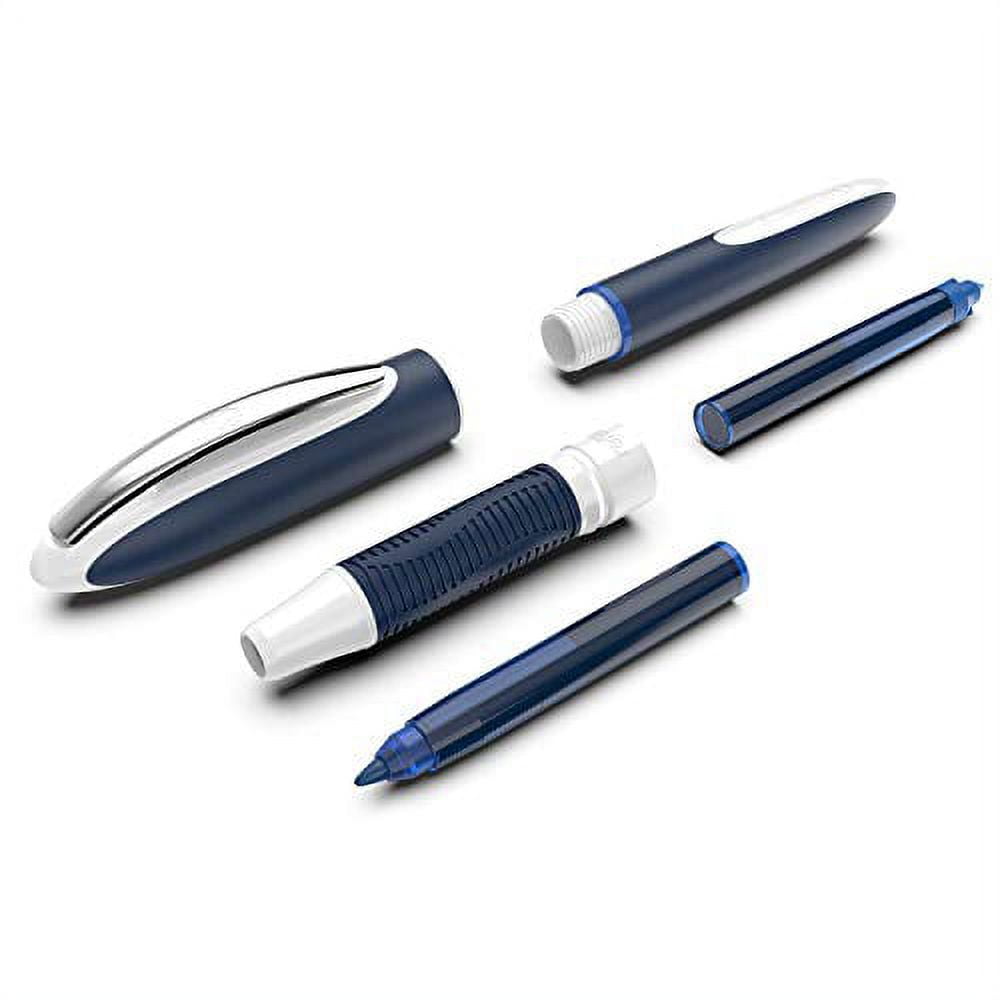 Schneider One Change Rollerball Pen, Refillable, 0.6 mm Ultra-Smooth Tip, Blue/White Barrel, Blue Ink, Box of 5 Pens (183703)