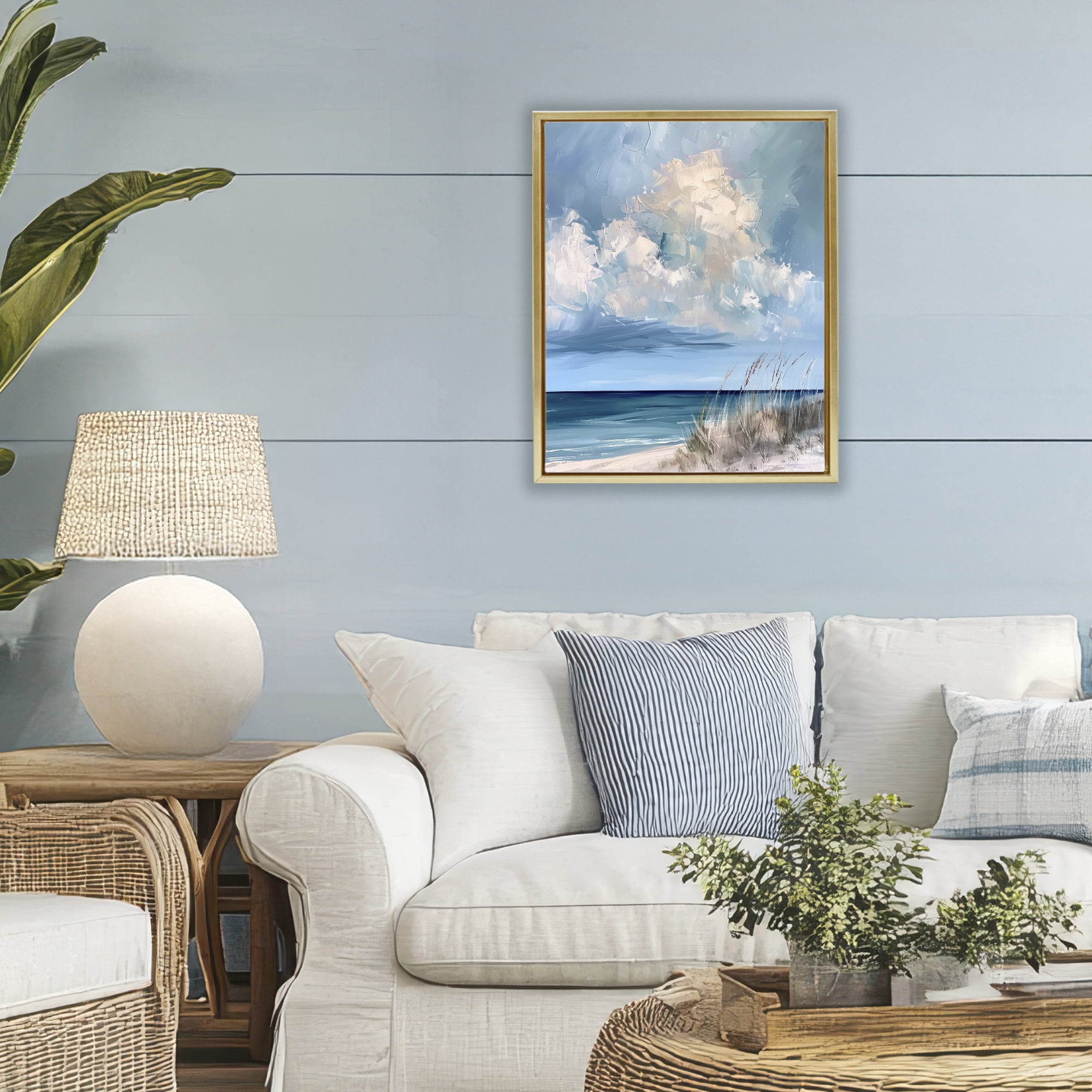Stupell Industries A Storm Is Coming on Beach Gold Framed Floater Canvas Wall Art, design by Petal Prints Design