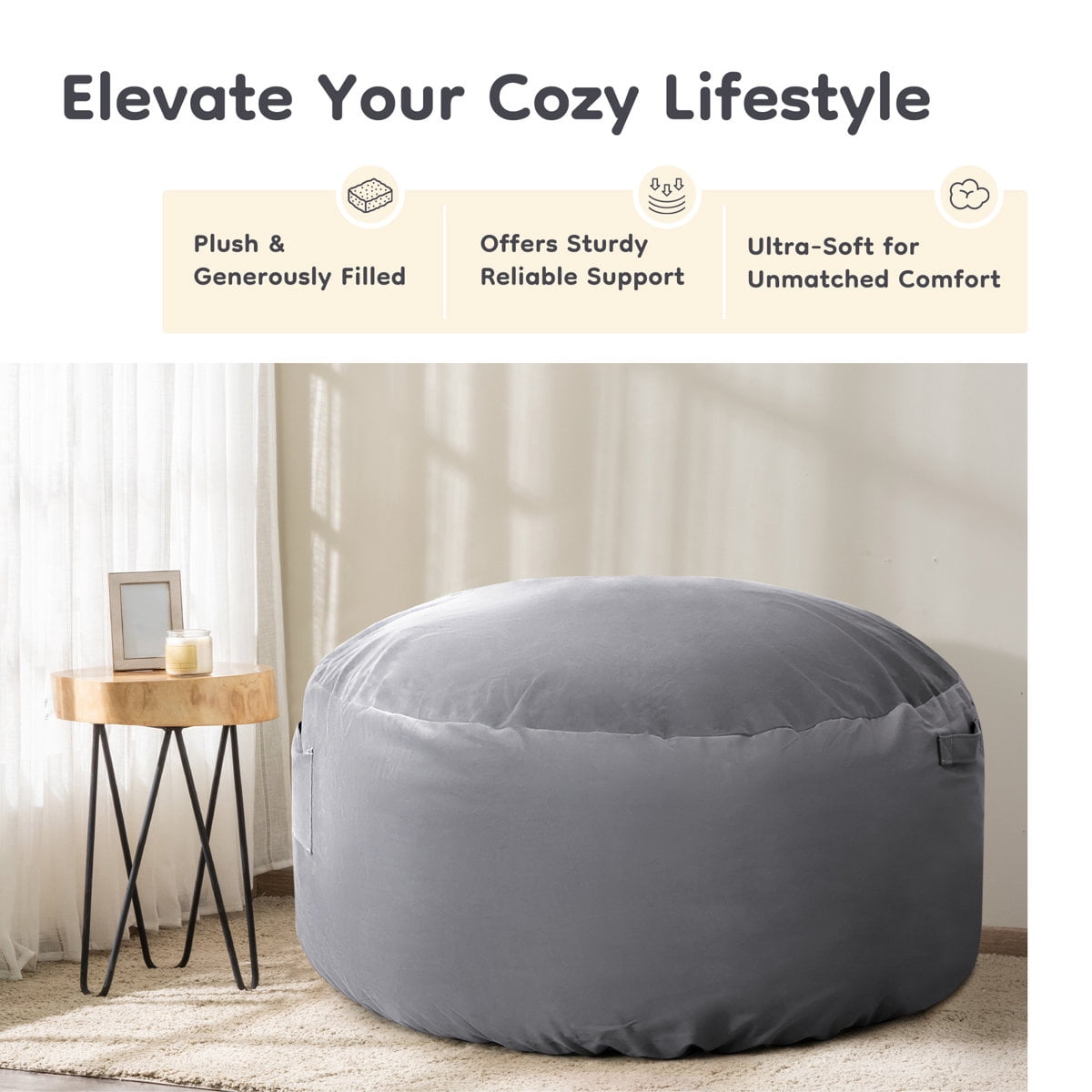 Bean Bag Chair, Oversized Beanbag for Adults, Kid, Comfy Refillable Single Sofa for Living Room, Bedroom, Dorm, Dark Gray