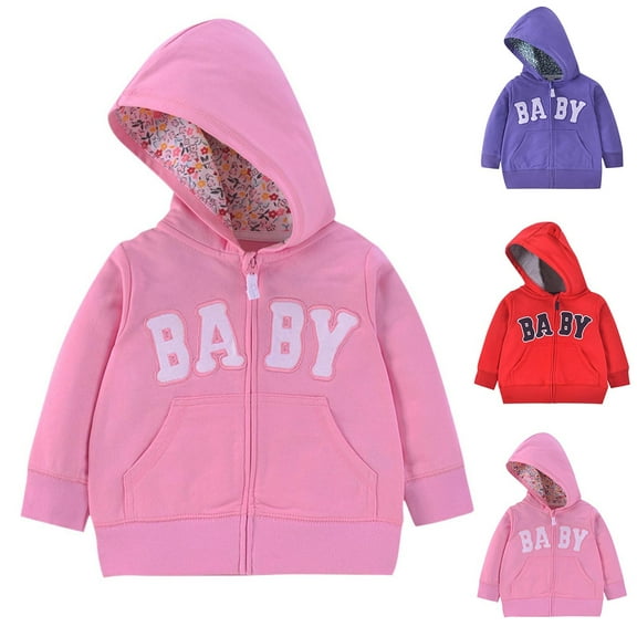 HAOTAGS Baby Girls Hoodie Cute Graphic Print Long Sleeve Hooded Jacket with Zipper Pink Size 18-24 Months