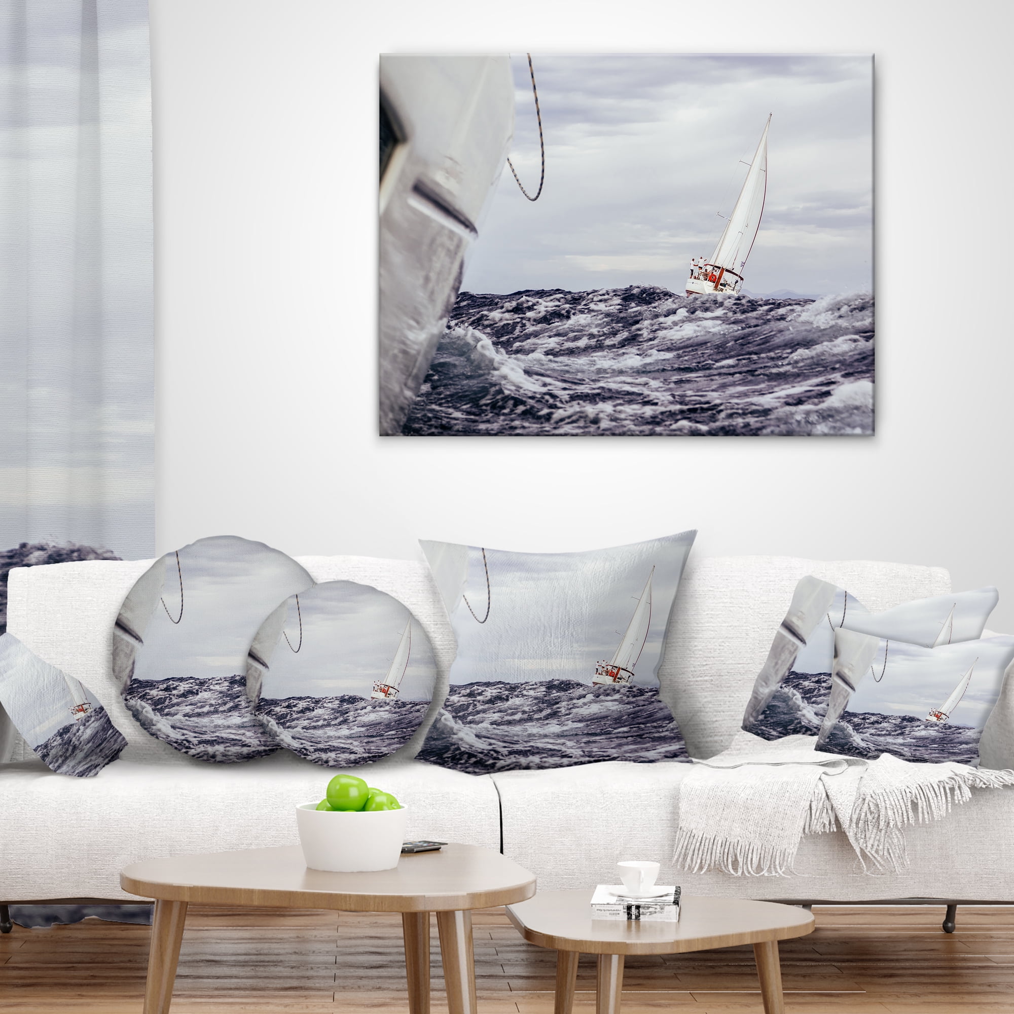 Designart Storm While Sailing - Seascape Throw Pillow - 16x16