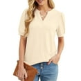 thumbnail image 2 of JWD Womens Shirts Casual V Neck Tshirts Puff Short Sleeve Summer Tops Tunic Blouses Light Yellow M, 2 of 6