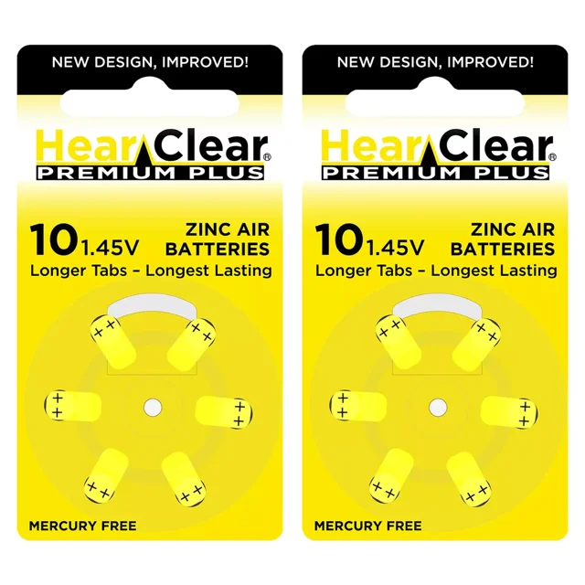 HearClear Taille 10 PR70 Zinc Air 1,45 V Piles pour Aide Auditive Jaune Tab (12 Piles)