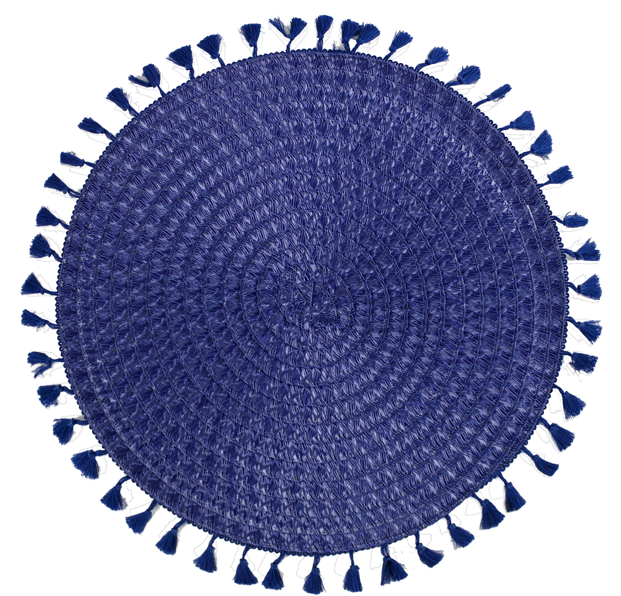 Fennco Styles Tasseled Woven, Navy Blue Round Placemats
