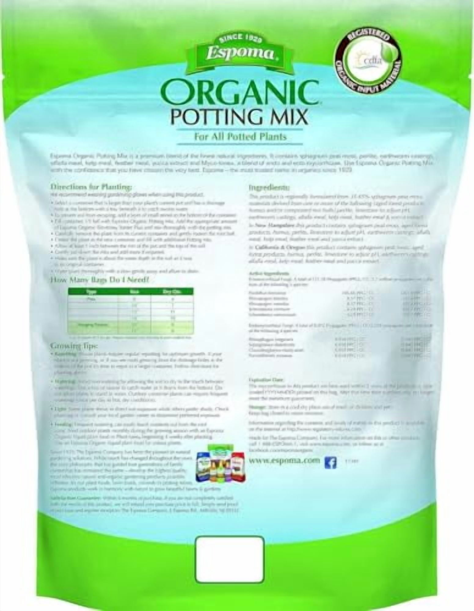 Espoma Organic Potting Soil Mix - All Natural Potting Mix For All Indoor & Outdoor Containers Including Herbs & Vegetables. For Organic Gardening, 8qt. bag. (Pack of 2)