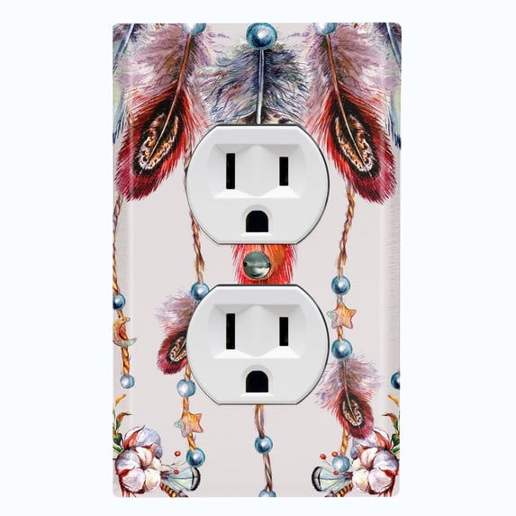 Metal Light Switch Plate Cover Beaded Feather Dreamcatcher DRM010