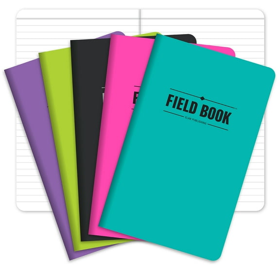Elan Publishing Company Field Notebook / Journal - 5"x8" - Assorted Colors - Lined Memo Book - Pack of 5 - ELAN-58-003H