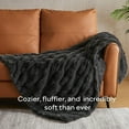 thumbnail image 3 of Faux Fur Throw Blanket, Dark Grey Cozy Plush Bubble Bed Blanket, Thick and Warm King Size (108" x 90"), 3 of 7