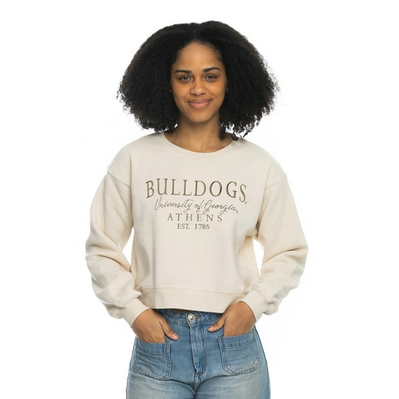 Women's ZooZatz Tan Georgia Bulldogs Cropped Crewneck Sweatshirt