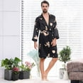 thumbnail image 2 of VOGUES Men'S Bathrobes, Simulation Silk Robe Men Spa Long Sleeve House Kimono Bathrobe Black XXXXXL, 2 of 3