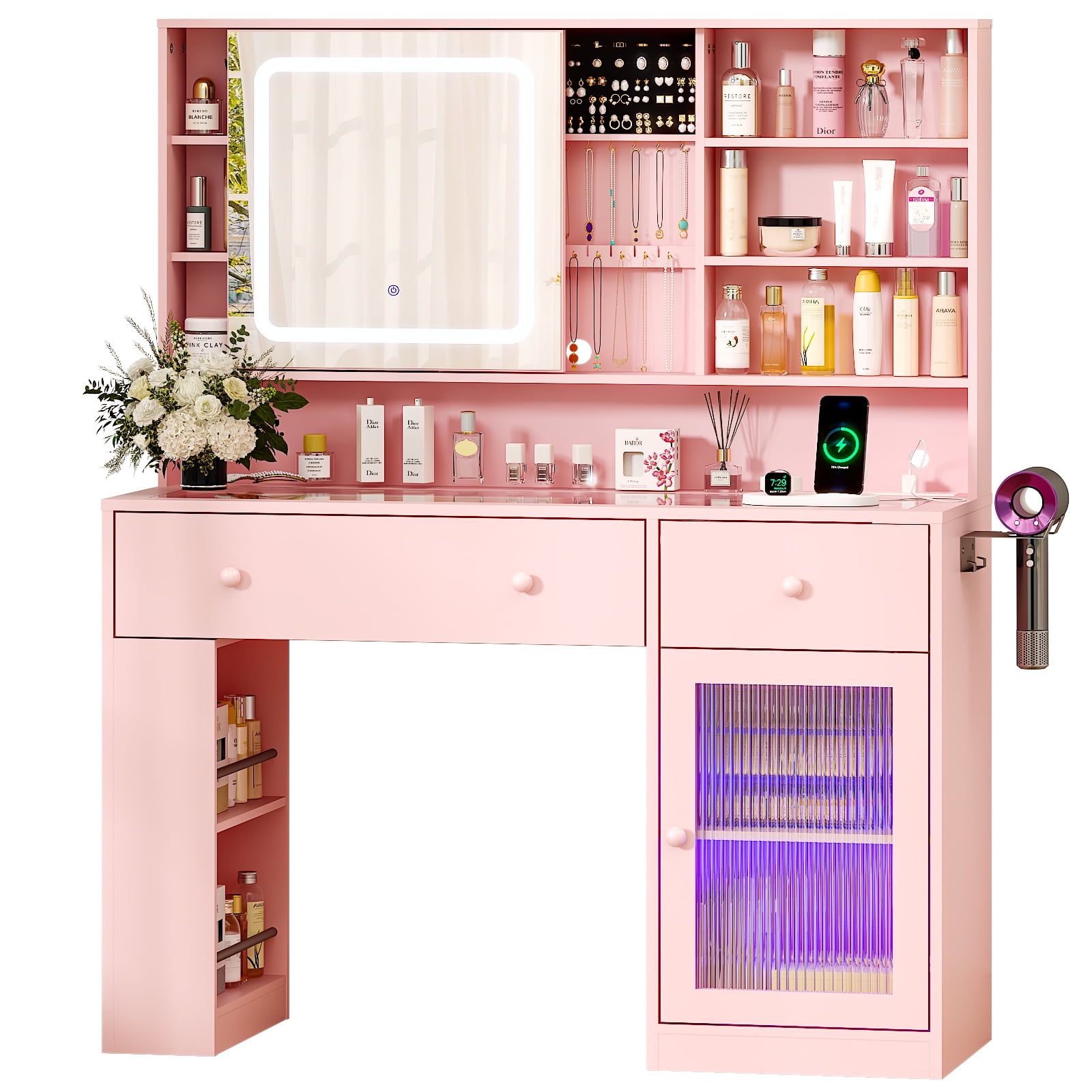 Ktaxon Lighted Vanity Desk, White Dressing Table with Sliding