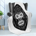 thumbnail image 4 of Gorilla Soft Flannel Fleece Blanket, Head of a Wild Creature Animal in Monochrome Style on a Plain Backdrop, Cozy Plush for Indoor and Outdoor Use, 50" x 70", Charcoal Grey and White, by Ambesonne, 4 of 5