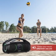 Aiwa Wireless Boombox Bluetooth Speaker, 120W Peak Power, IPX7 Waterproof, 15Hr Playtime, 7 LED Light Modes, USB-C Fast Charging, True Wireless Pairing, Outdoor & Party Speaker