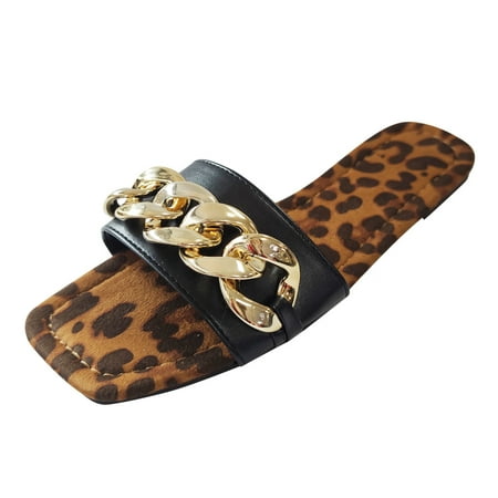 

Mackneog Women s Shoes Flat Bottomed Open Toed Leopard Slippers Flat Bottomed Sandals Flat Bottomed Slippers Gift on Clearance
