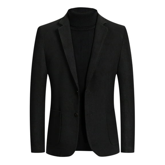 Herrnalise Men's Warm Winter Trench Coats Single-breasted Solid Color Fashion Suit Business Casual Suit Wool Coat Black